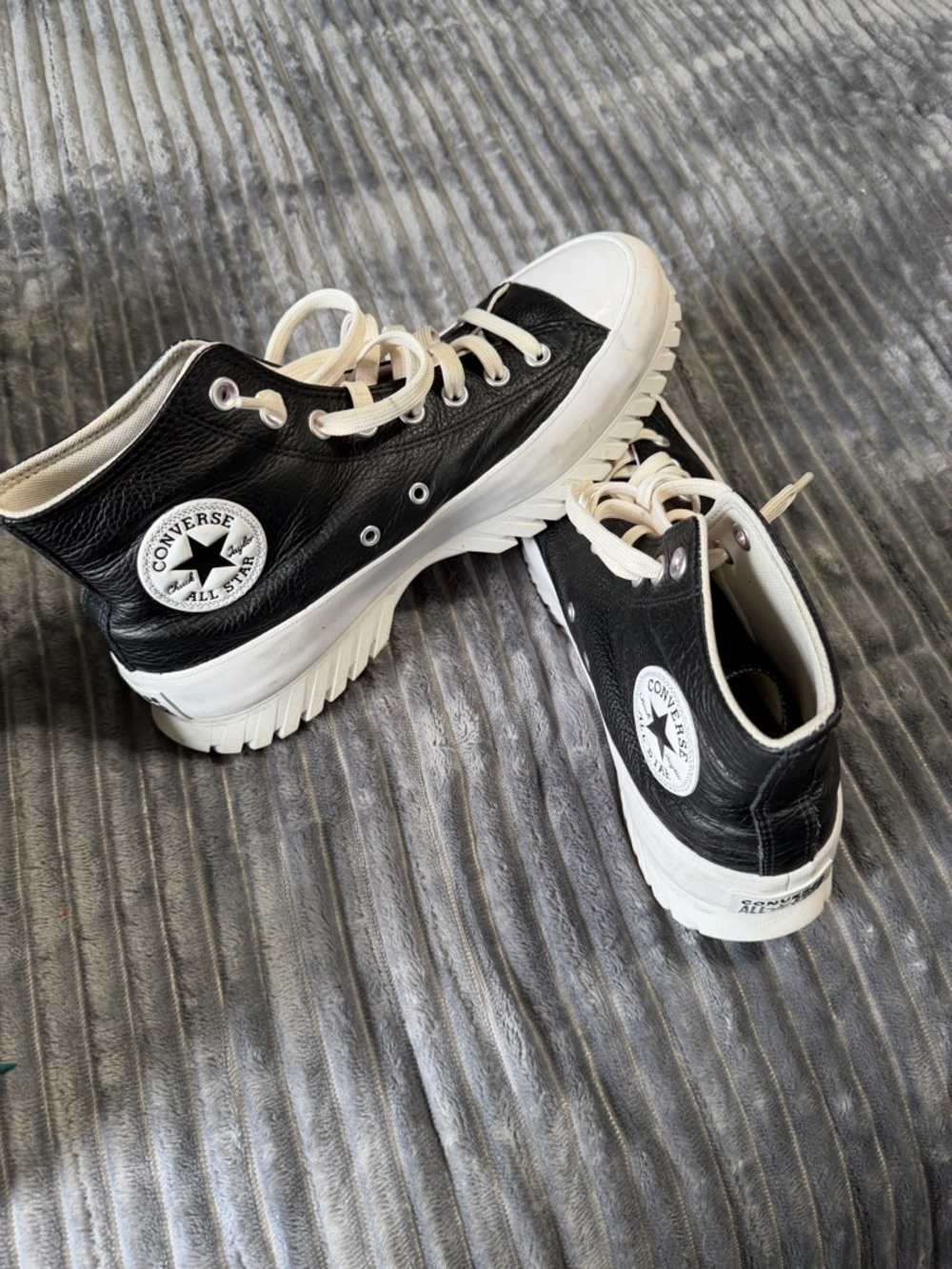 Converse Black and White Leather High-Top Platform Lugged Sneakers